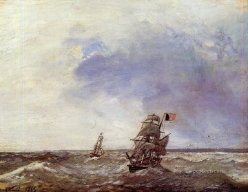 Johan Barthold Jongkind Ships at Sea ship seascape Oil Paintings